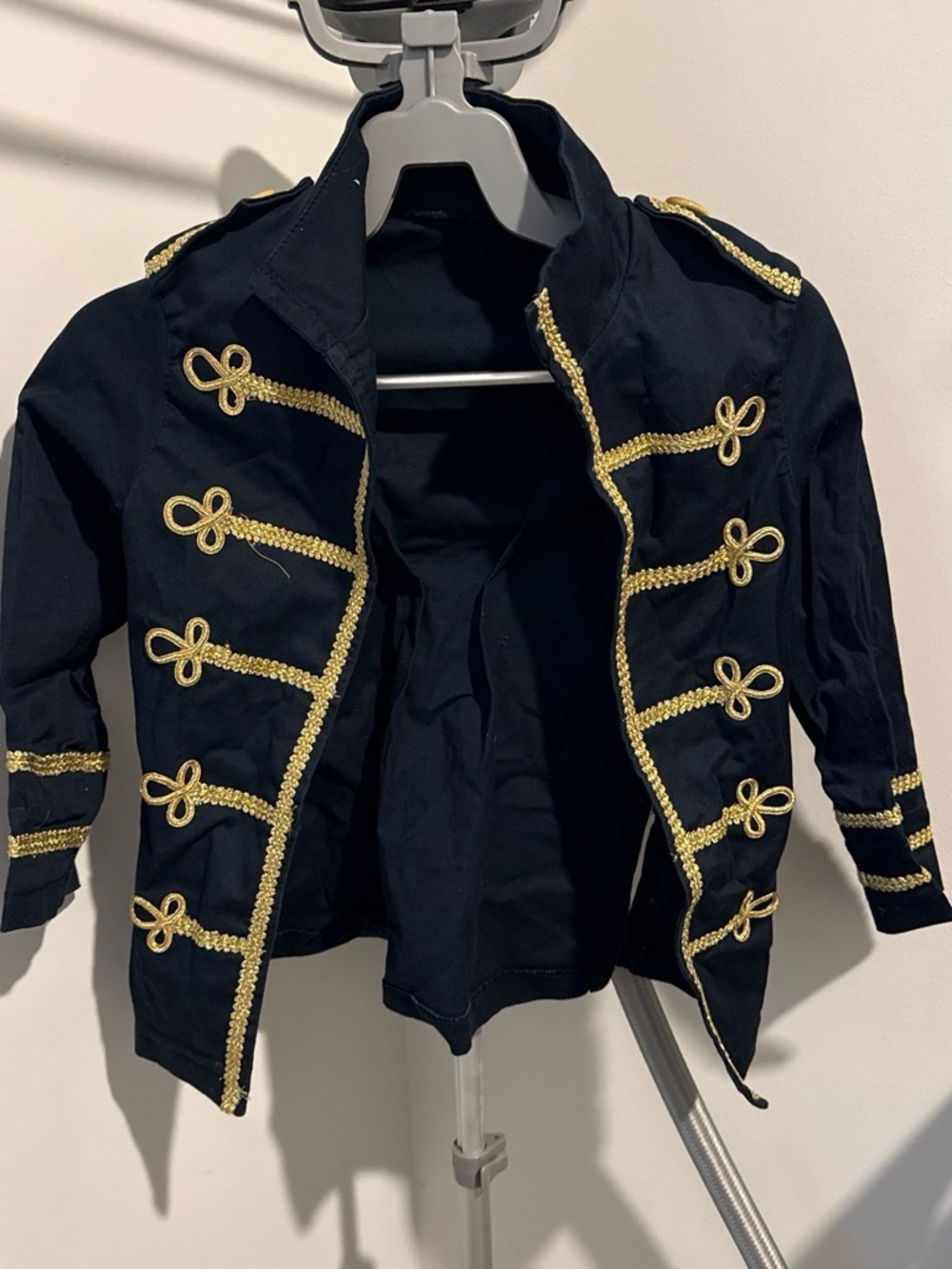 Kids Black Military-Style Jacket with Gold Trim